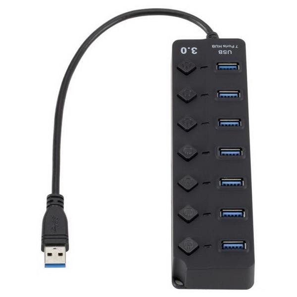 Digital 7-Port USB 5Gbps Hub with On/Off Switch and Adapter